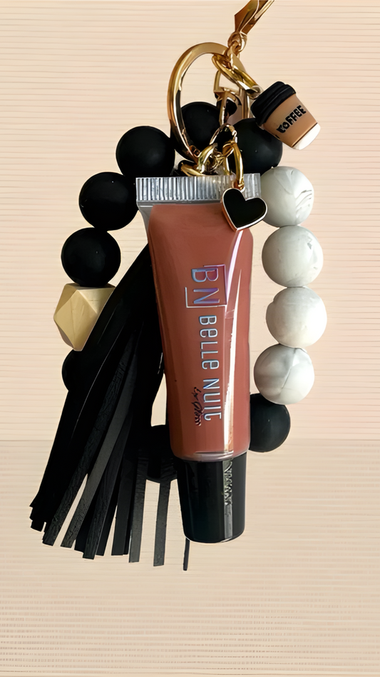 Coffee Aficionado Non-Sticky Hydrating Lipgloss + Wristlet Keychain